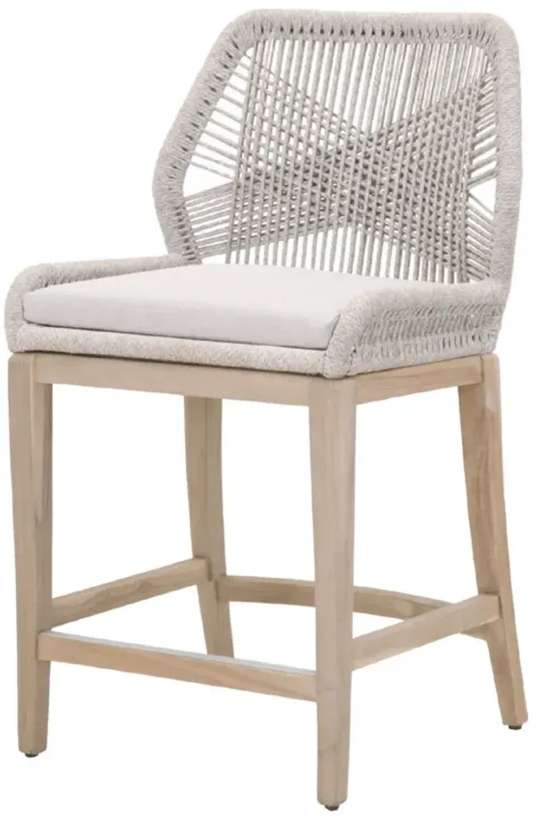 Outdoor Counter Stool with Woven Rope Back, Light Gray - Benzara