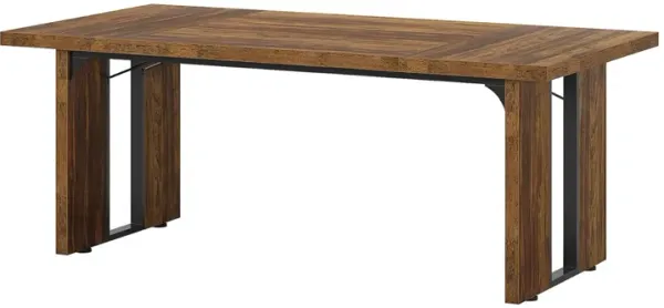 Ada Conference Table, 71 Inch Brown Rectangular, Black Metal Frame - Benzara