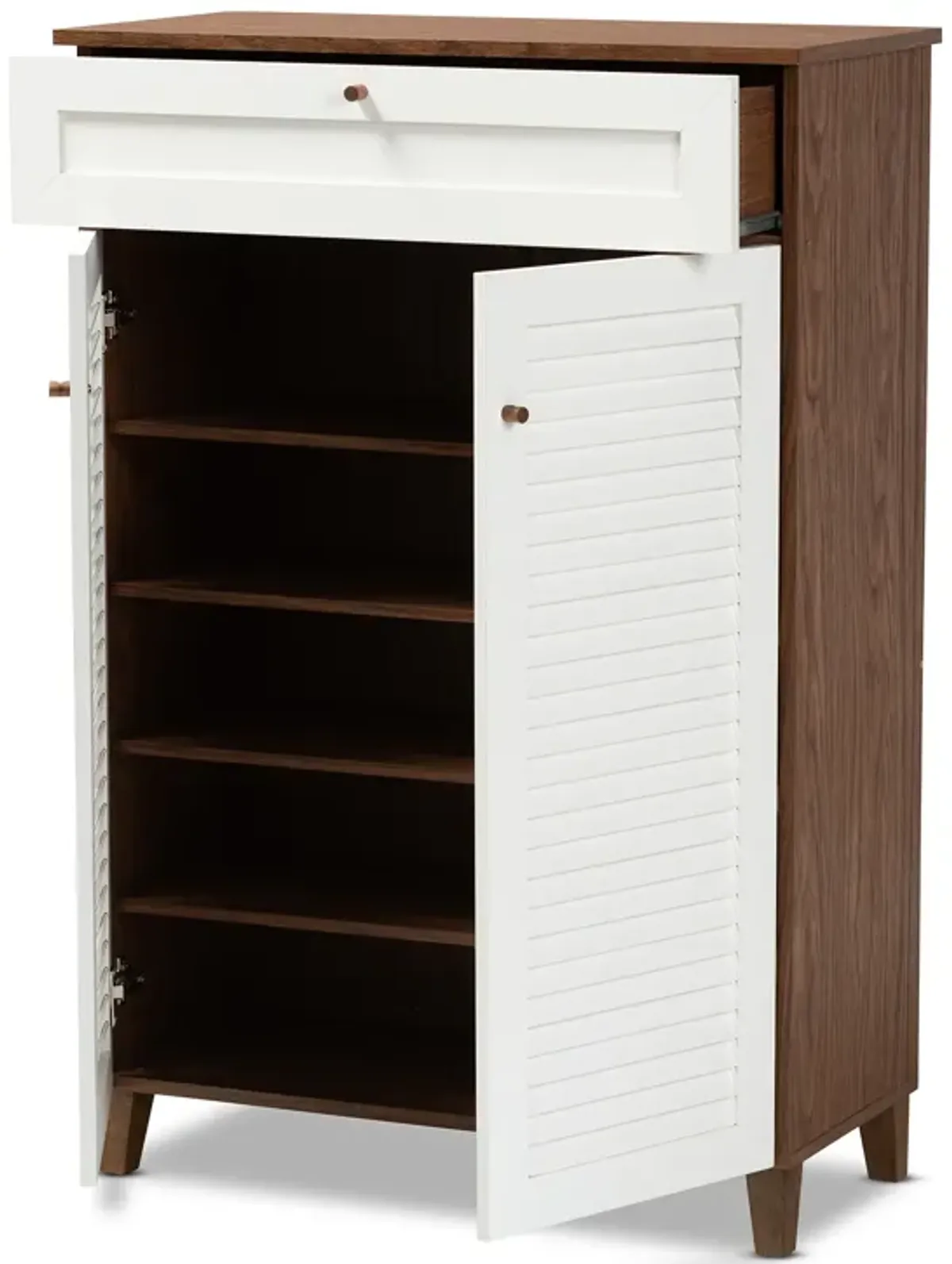 Baxton Studio Coolidge Modern 5 Shelf Wood Shoe Storage Cabinet with Drawer