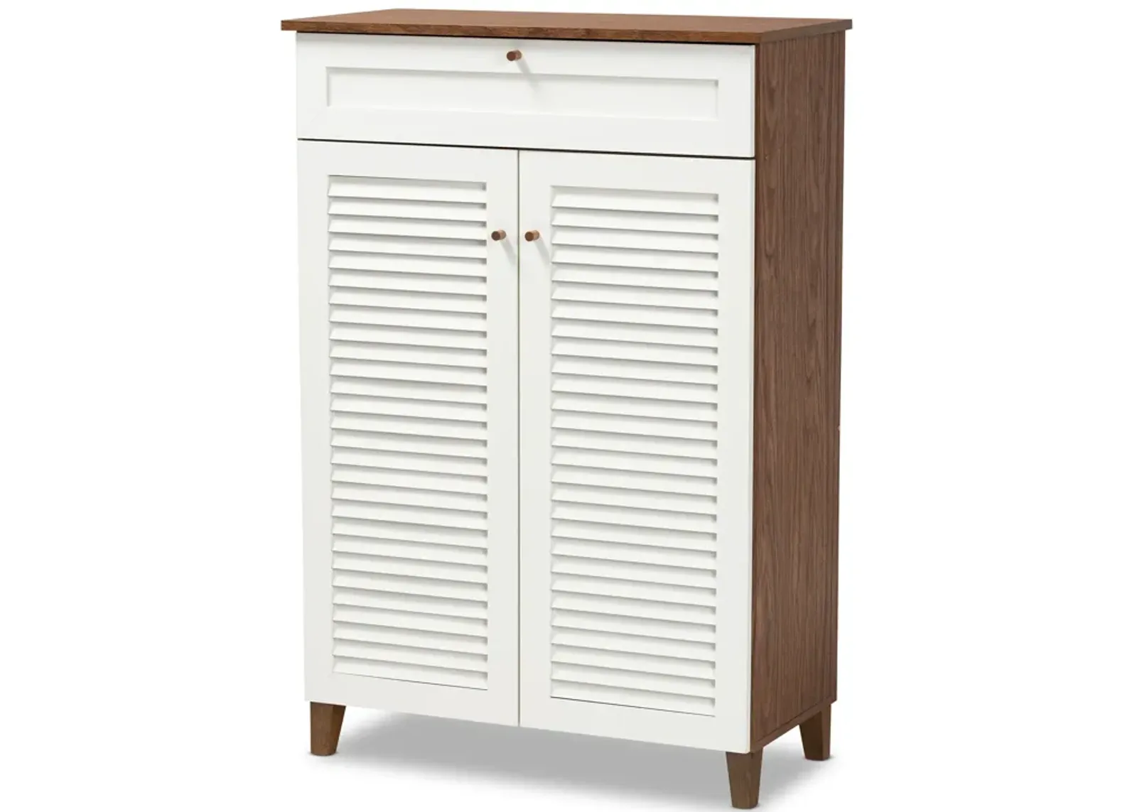 Baxton Studio Coolidge Modern 5 Shelf Wood Shoe Storage Cabinet with Drawer