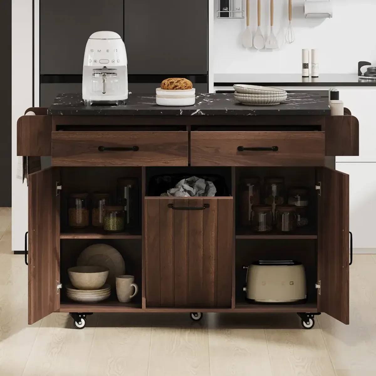 Merax Rolling Kitchen Island on Wheels with Adjustable Shelf