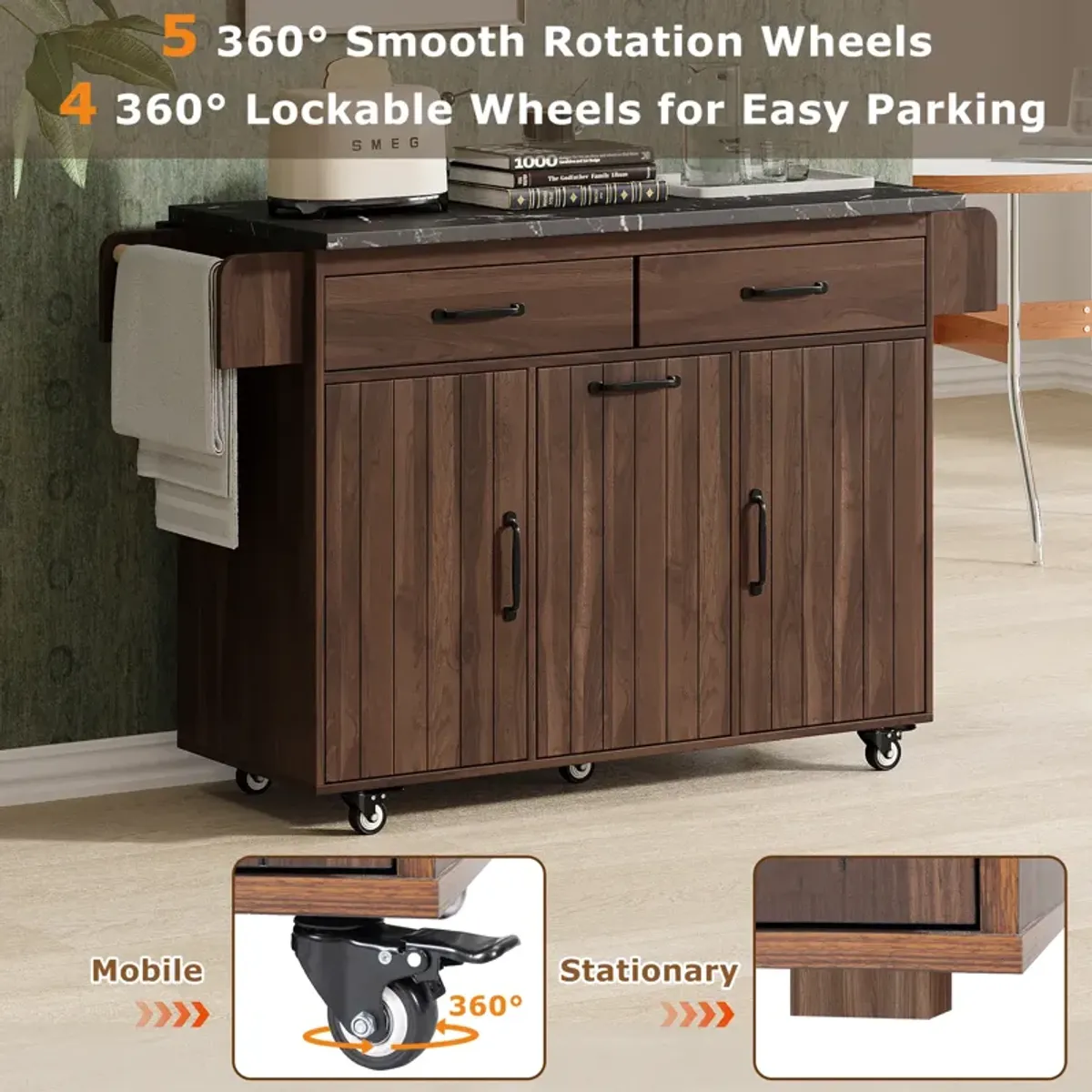 Merax Rolling Kitchen Island on Wheels with Adjustable Shelf