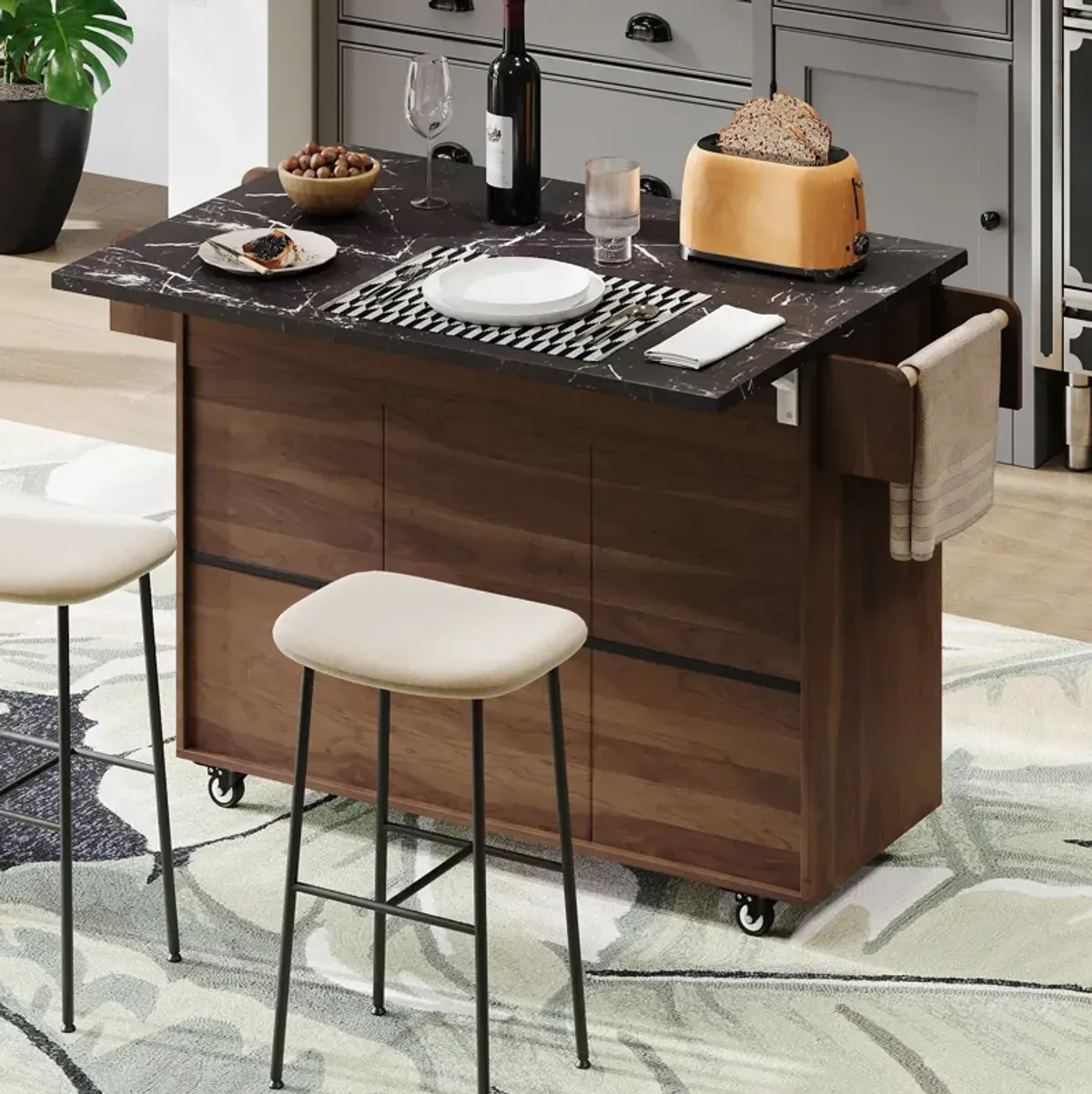 Merax Rolling Kitchen Island on Wheels with Adjustable Shelf