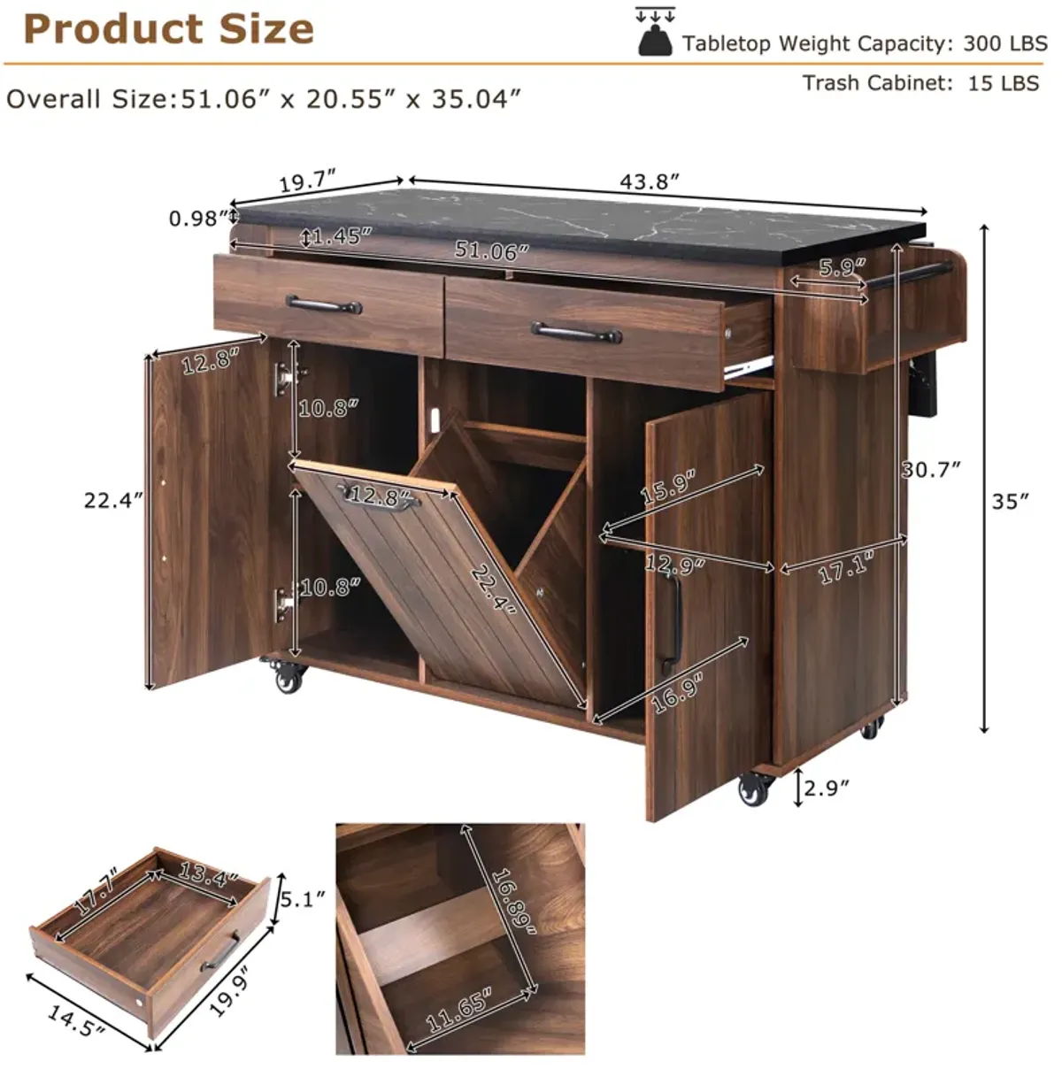 Merax Rolling Kitchen Island on Wheels with Adjustable Shelf