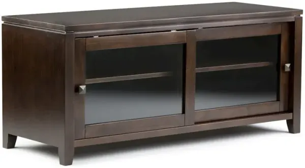 Simpli Home Cosmopolitan Solid Wood Tv Media Stand In Mahogany Brown For Tvs Up To 55 Inches