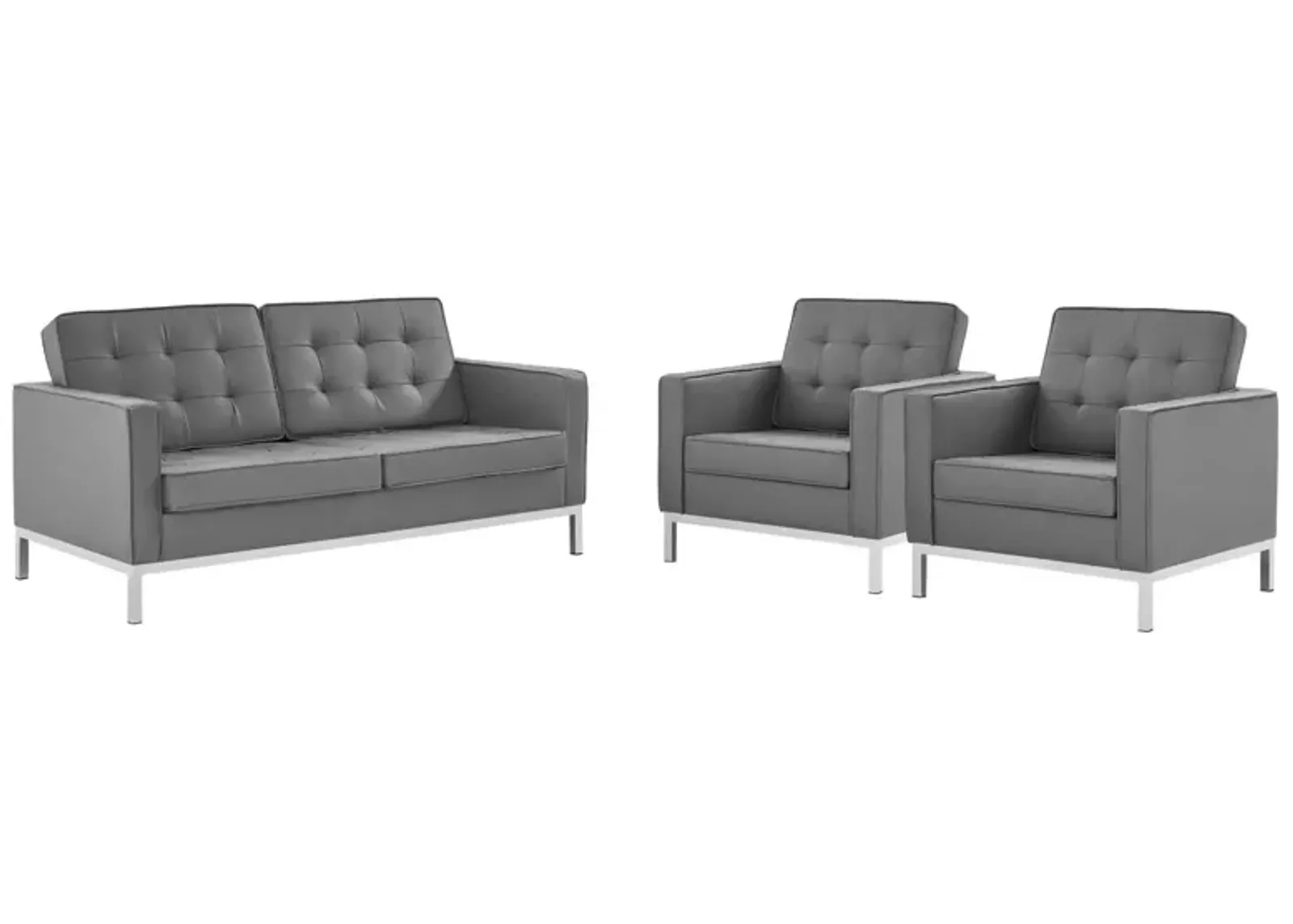 Loft 3 Piece Tufted Upholstered Faux Leather Set