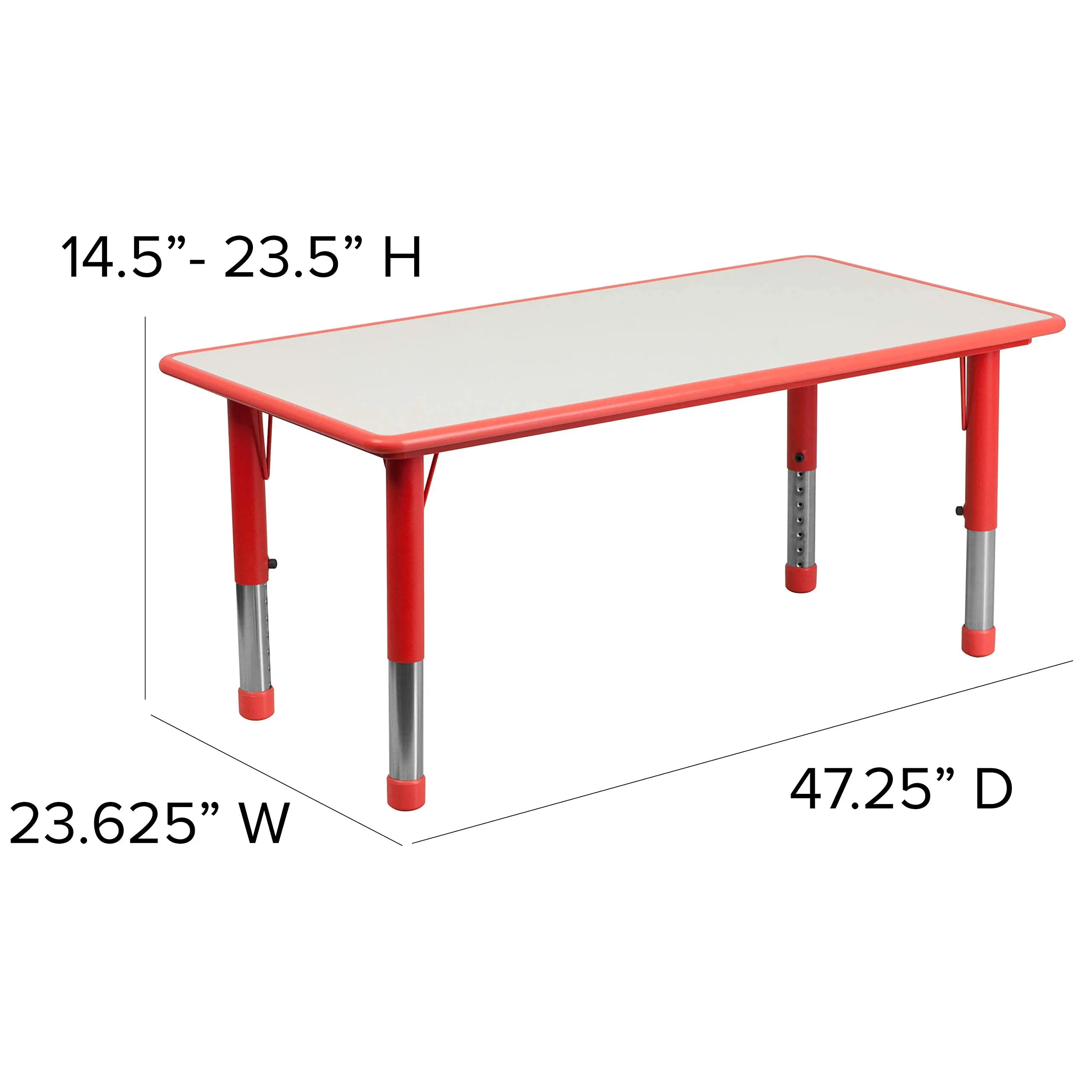 Flash Furniture Wren Adjustable Classroom Activity Table for School and Home, Rectangular Plastic Activity Table for Kids, 23.625" W x 47.25" L, Red/Gray