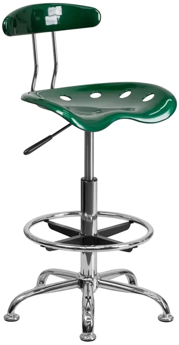 Flash Furniture Bradley Vibrant Green and Chrome Drafting Stool with Tractor Seat