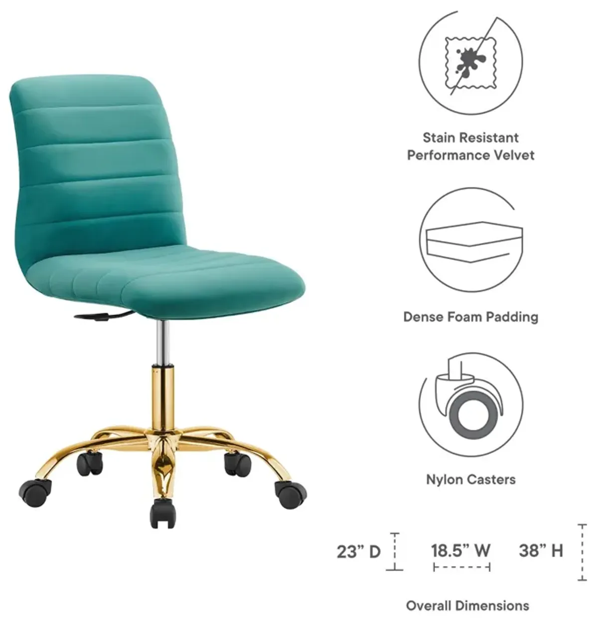 Modway Ripple Home Office Desks and Chairs, Gold Teal