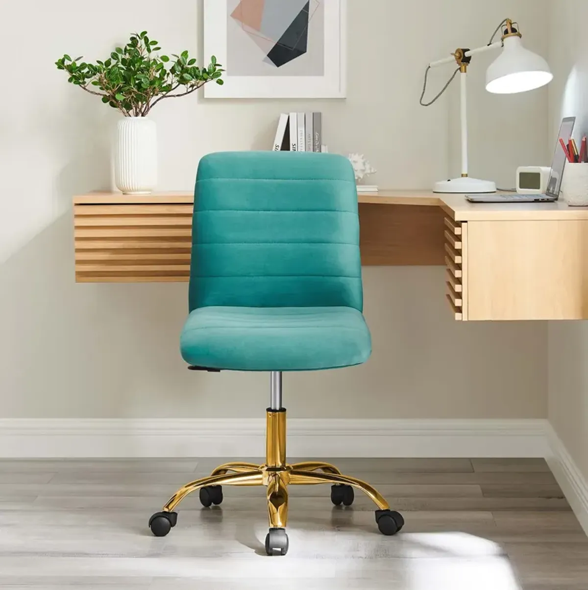 Modway Ripple Home Office Desks and Chairs, Gold Teal