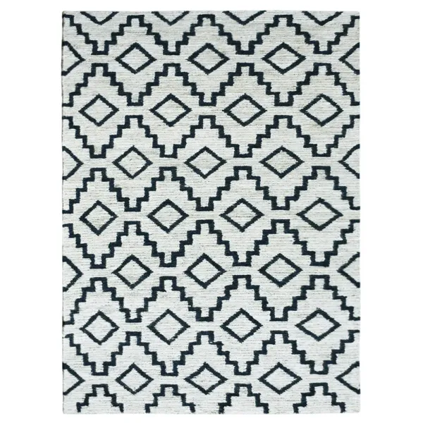 HAND KNOTTED SUMAK JUTE ECO-FRIENDLY Geometric AREA RUGS  - 8'x10', Rectangle Beige Black Color, Geometric, High Pile, Natural Fiber, Outdoor Indoor Handmade Area Rugs for Living Room (J00080)