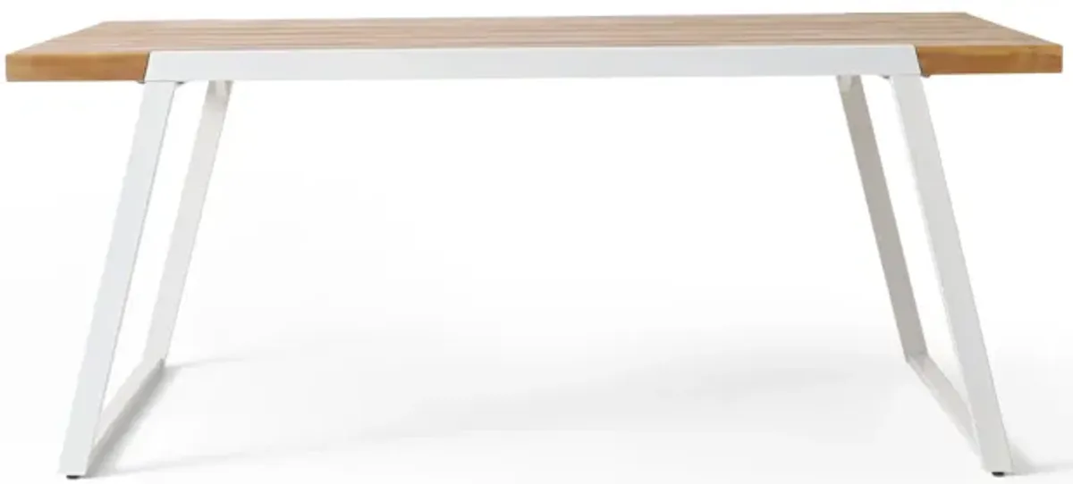 Outdoor Dining Table, Splayed White Sled Base, 71 Inch Acacia Wood - Benzara