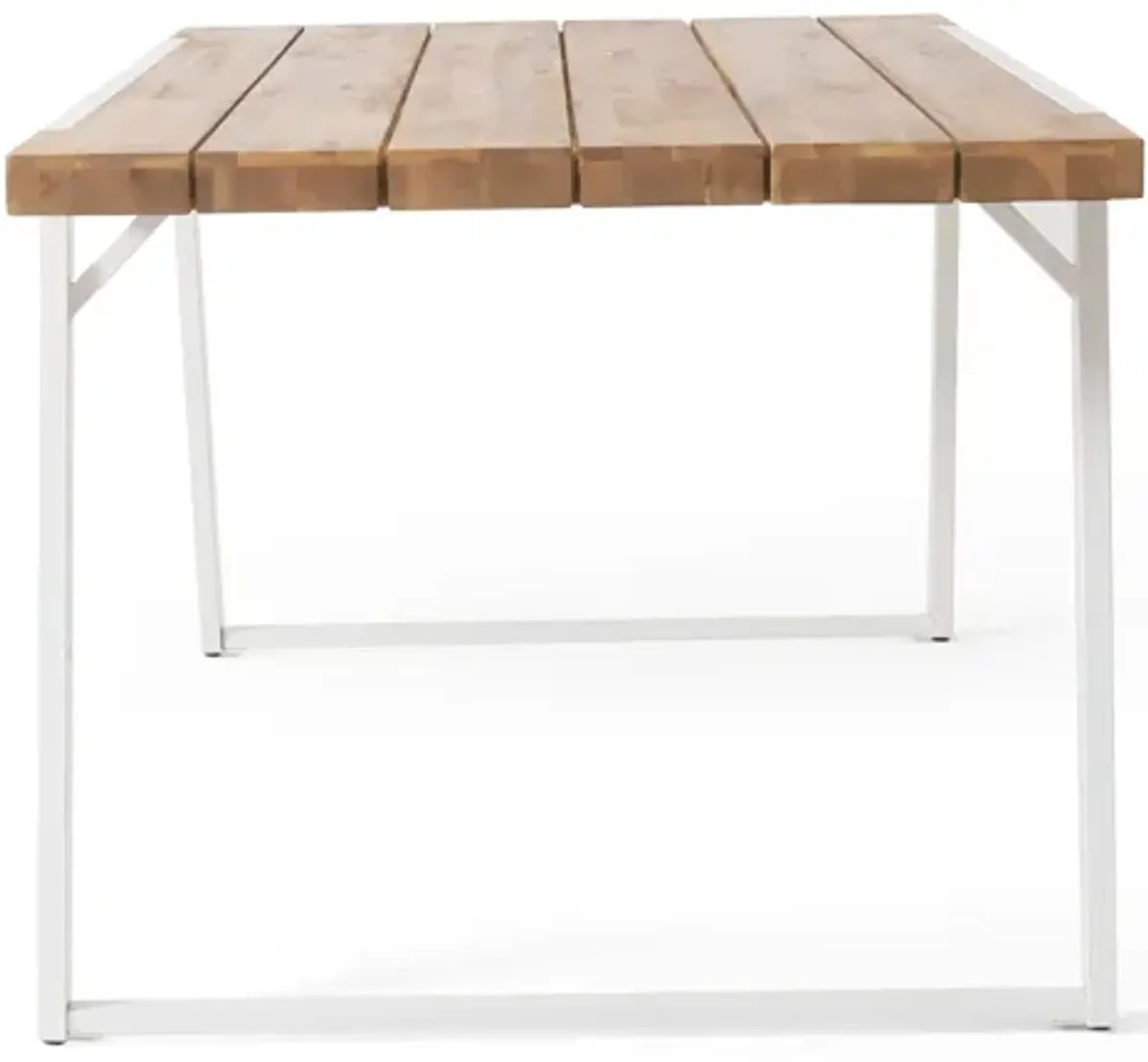 Outdoor Dining Table, Splayed White Sled Base, 71 Inch Acacia Wood - Benzara