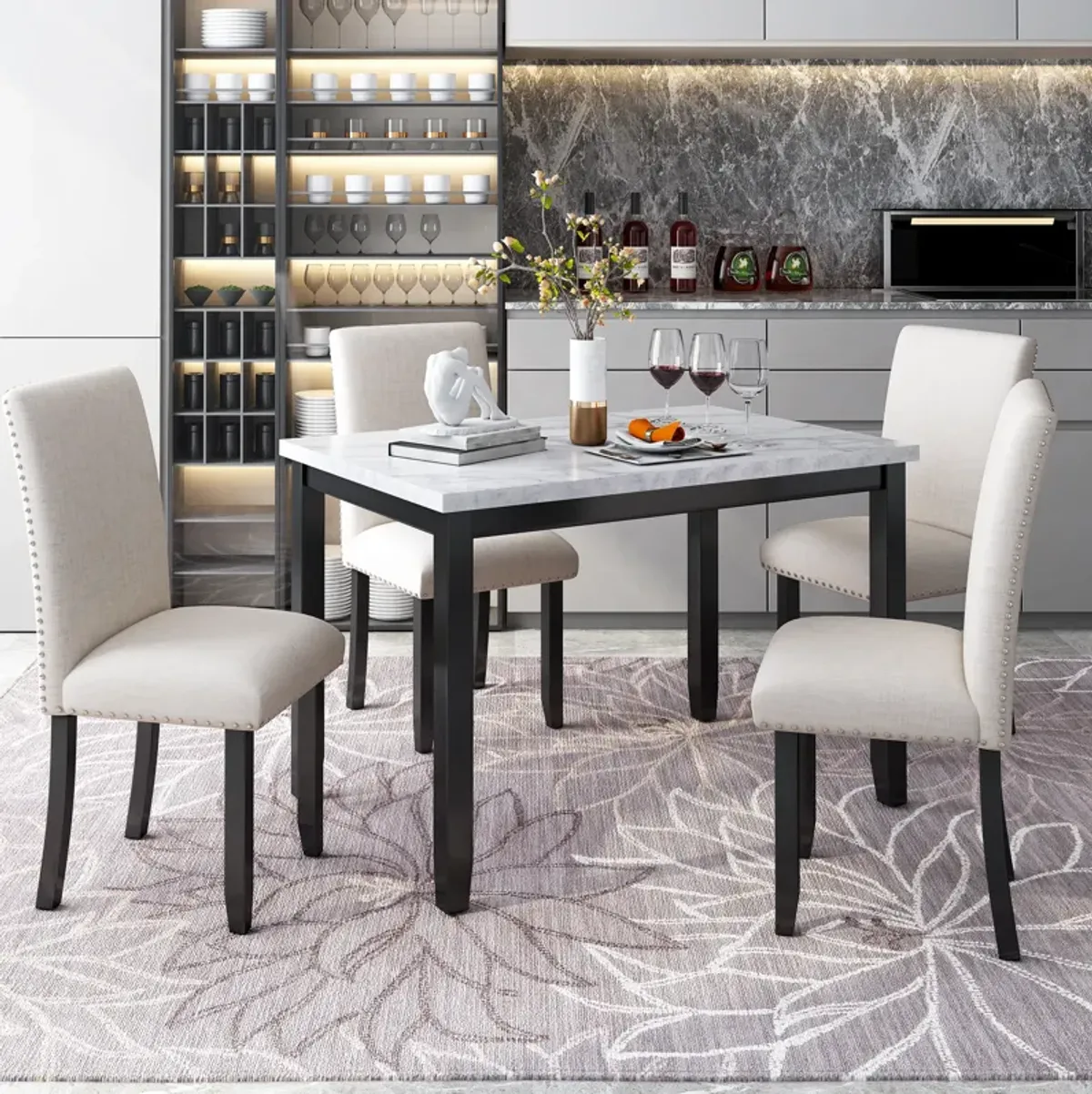 Merax Faux Marble 5-Piece Dining Set