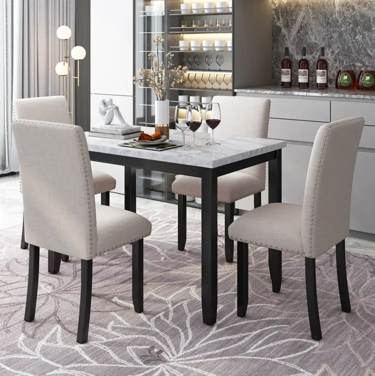 Merax Faux Marble 5-Piece Dining Set