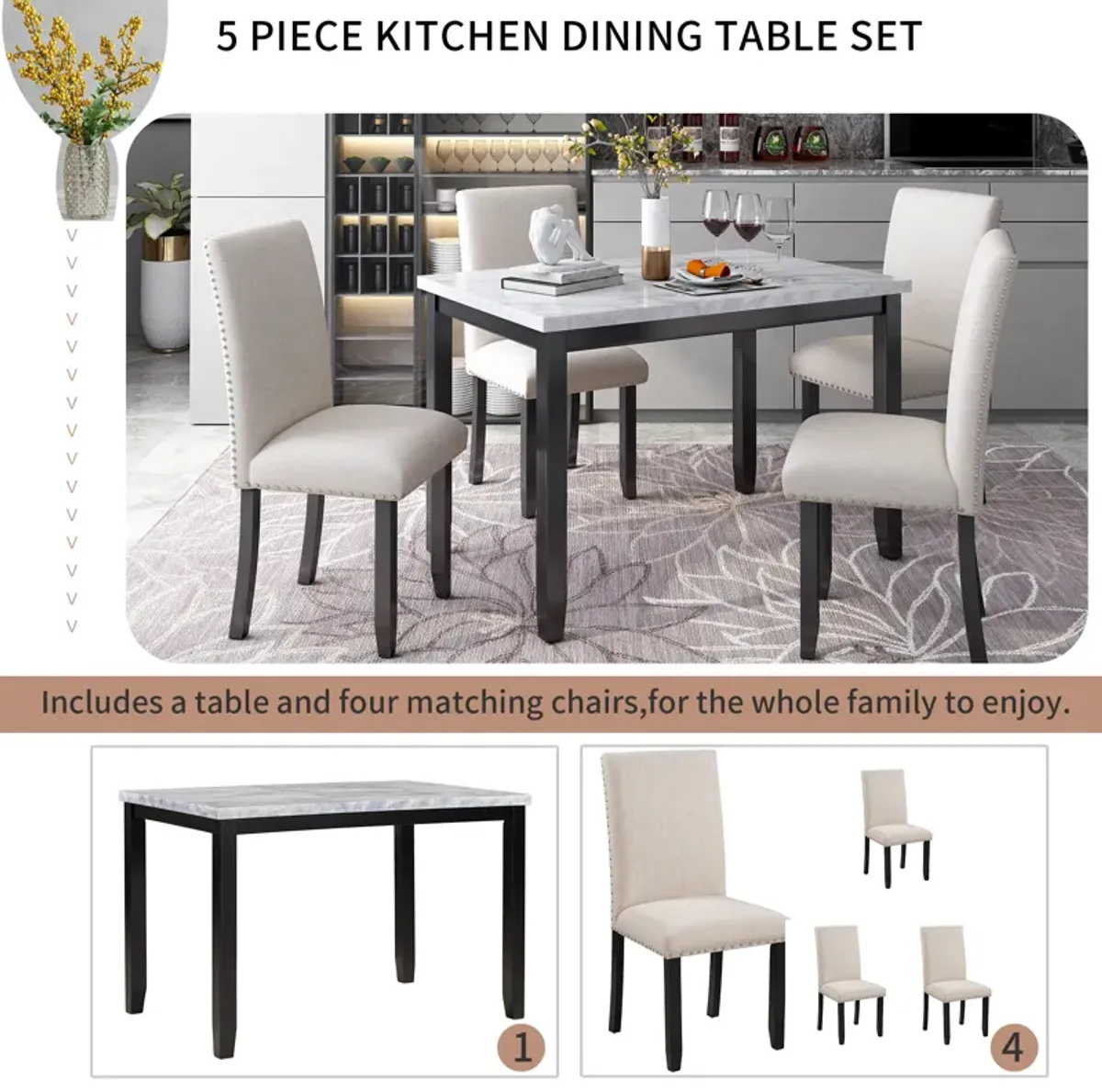 Merax Faux Marble 5-Piece Dining Set