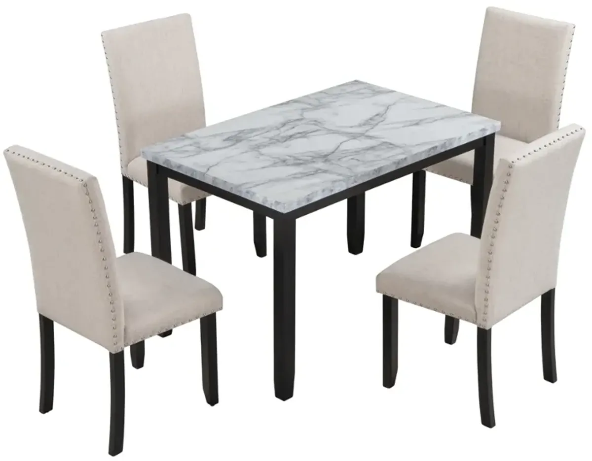 Merax Faux Marble 5-Piece Dining Set