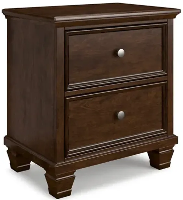 Reno Nightstand, 2 Drawers, Nickel Round Knobs, Rich Brown Solid Wood - Benzara
