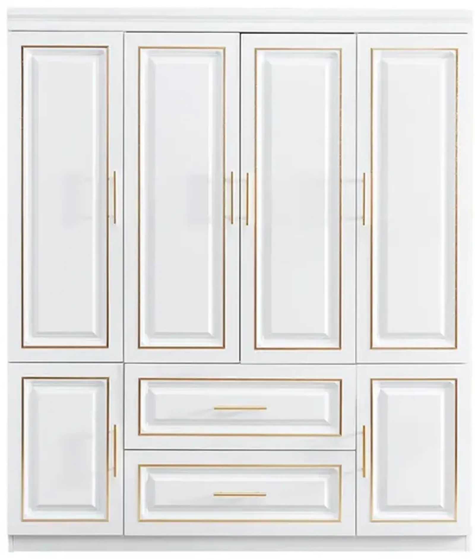 Wooden Armoire Wardrobe Closet White Large Capacity 74" Tall Cabinet with 4 Doors, 2 Drawers, 2 Hanging Rods and Shelves for Bedroom Storage