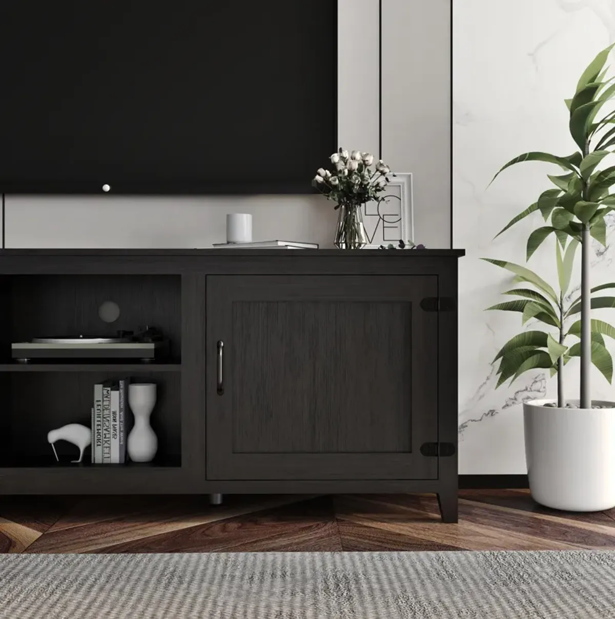 TV Stand Storage Media Console – Modern Entertainment Center with Cabinets and Open Shelves