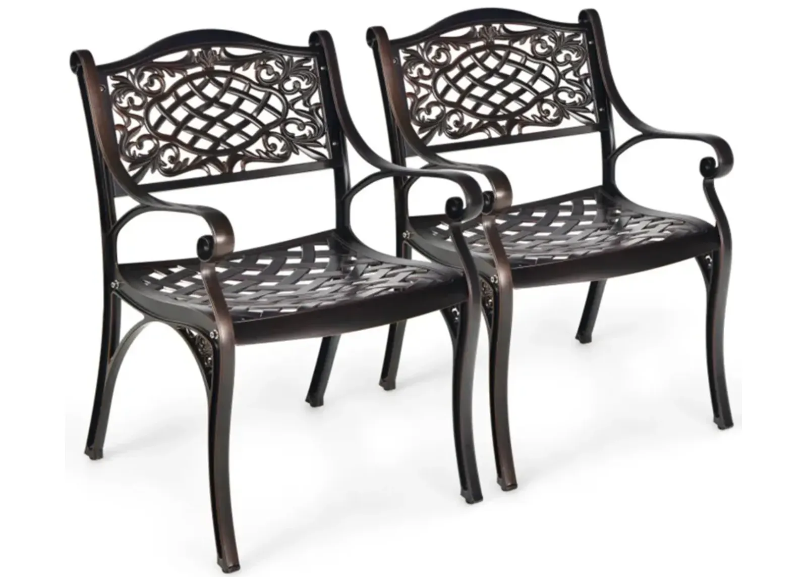 Hivvago 2-Piece Outdoor Cast Aluminum Chairs with Armrests and Curved Seats-Copper