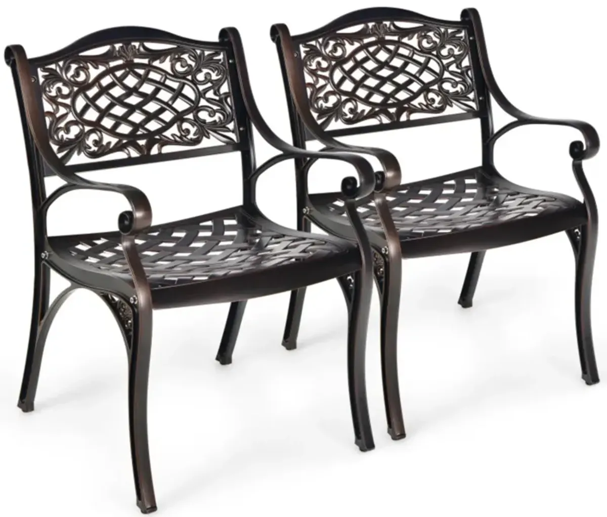 Hivvago 2-Piece Outdoor Cast Aluminum Chairs with Armrests and Curved Seats-Copper