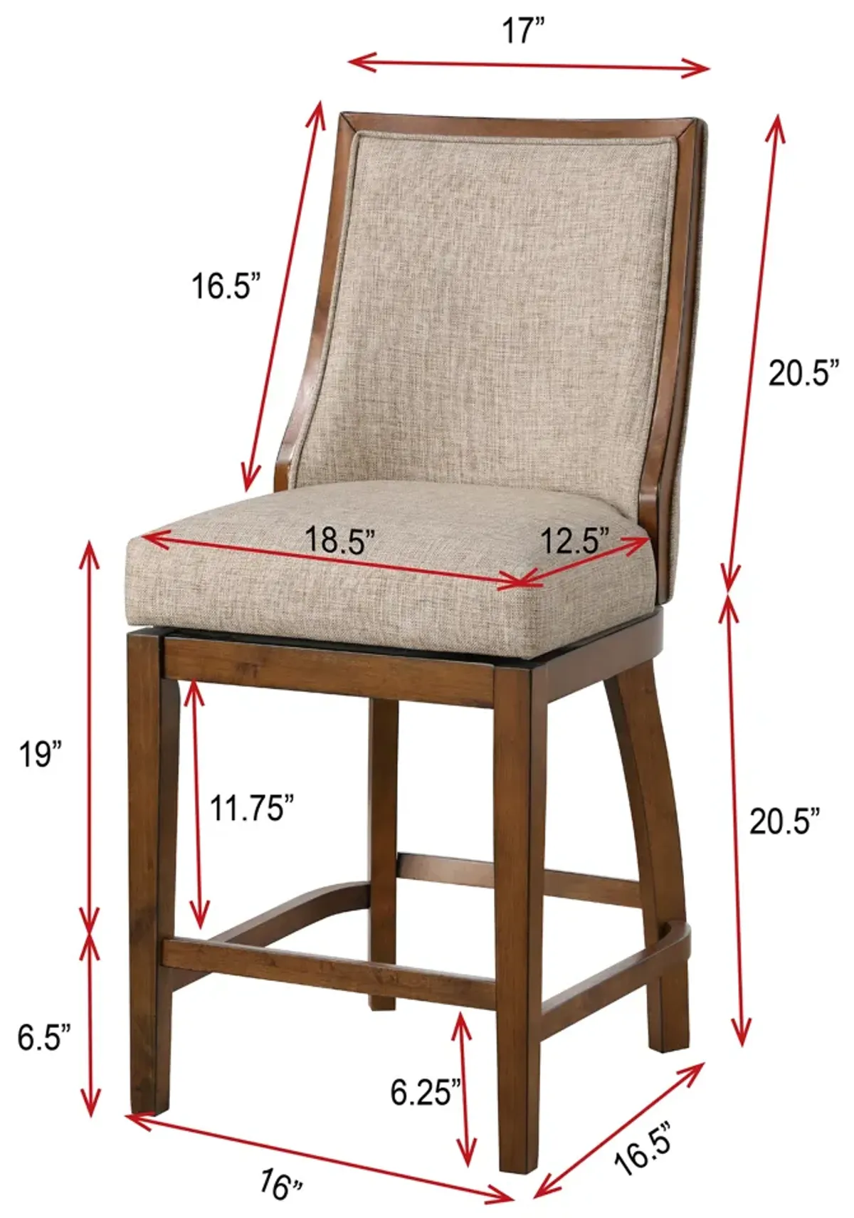 Katherine 40.74 in. Walnut High Back Wood Swivel Bar Stool with Fabric Seat