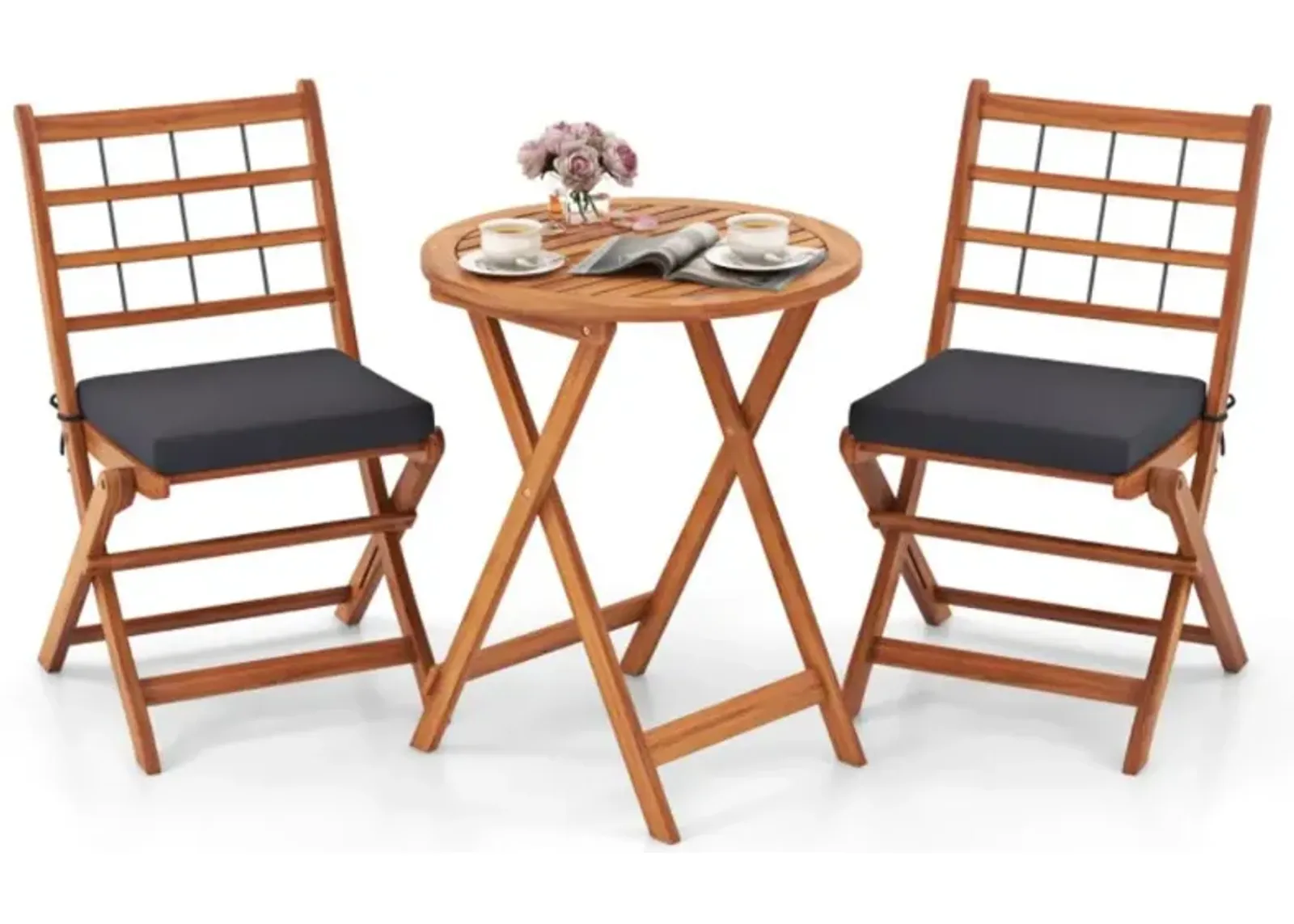 Hivvago 3 Pieces Acacia Wood Patio Bistro Set with Cushions