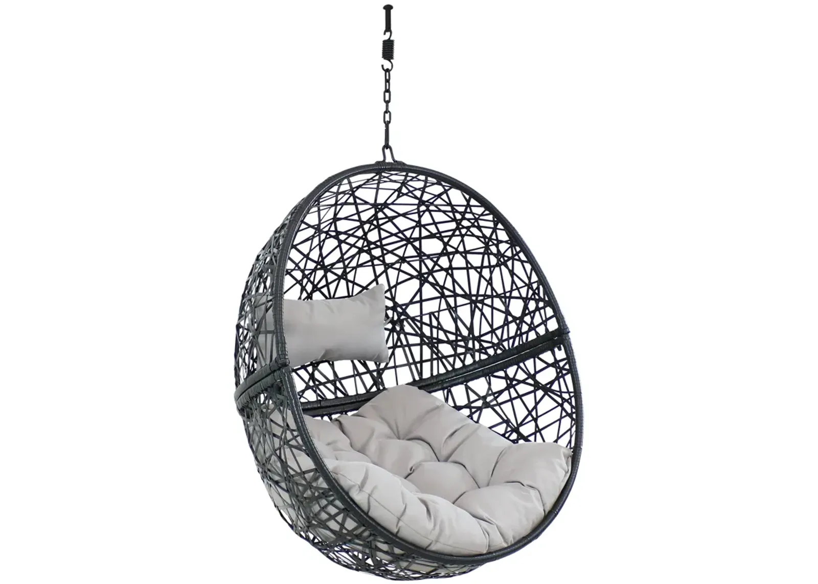 Sunnydaze Black Resin Wicker Round Hanging Egg Chair with Cushions