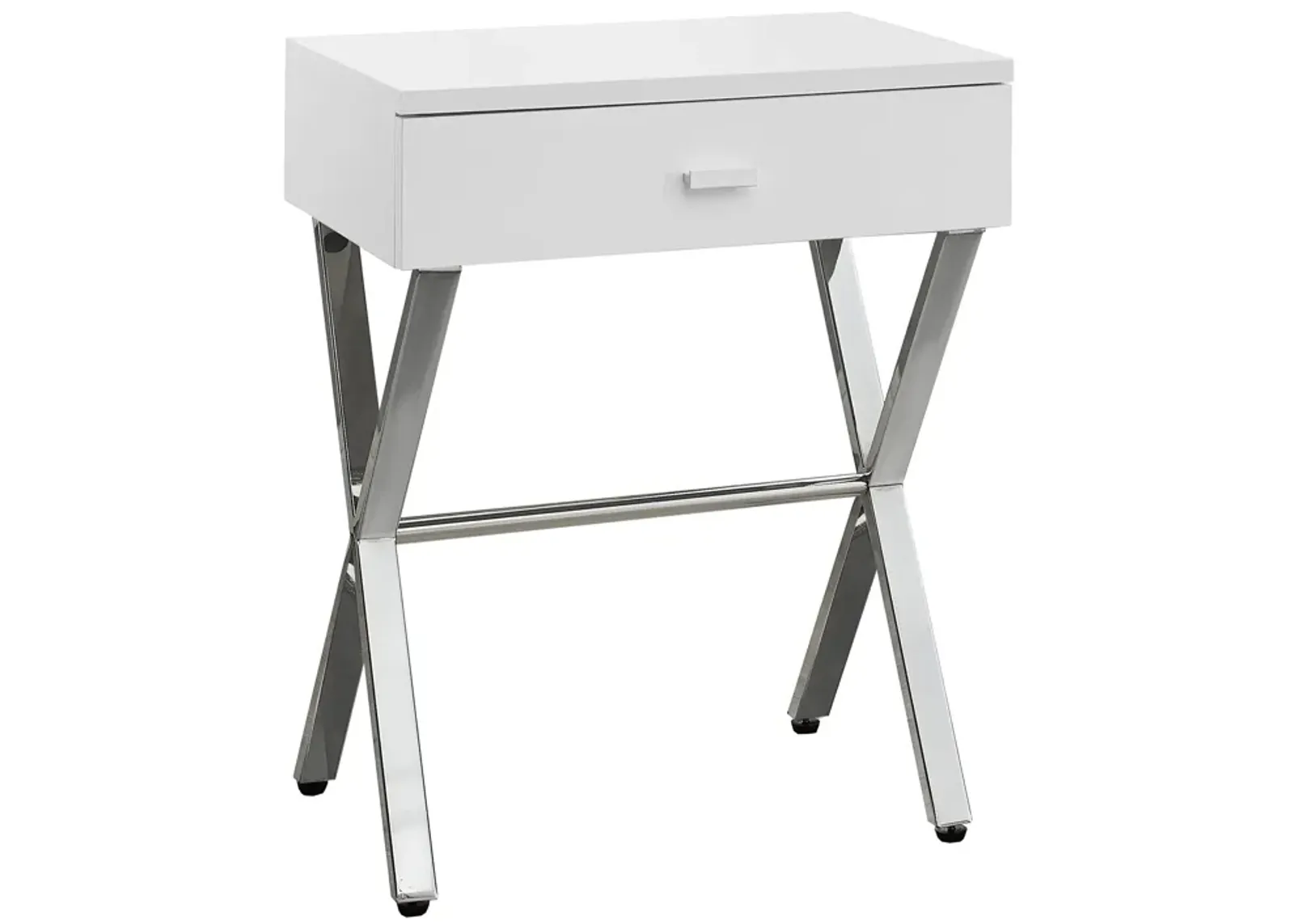 Monarch Specialties I 3262 Accent Table, Side, End, Nightstand, Lamp, Storage Drawer, Living Room, Bedroom, Metal, Laminate, Glossy White, Chrome, Contemporary, Modern