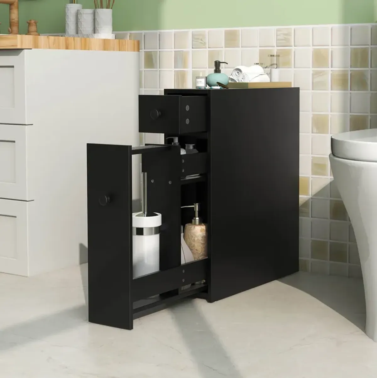 Costway Bathroom Floor Cabinet Toilet Narrow Storage Organizer with Flip Top