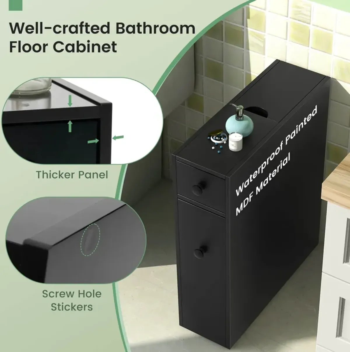 Costway Bathroom Floor Cabinet Toilet Narrow Storage Organizer with Flip Top