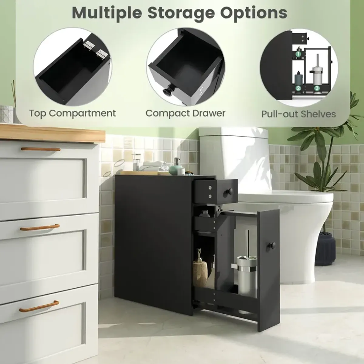 Costway Bathroom Floor Cabinet Toilet Narrow Storage Organizer with Flip Top