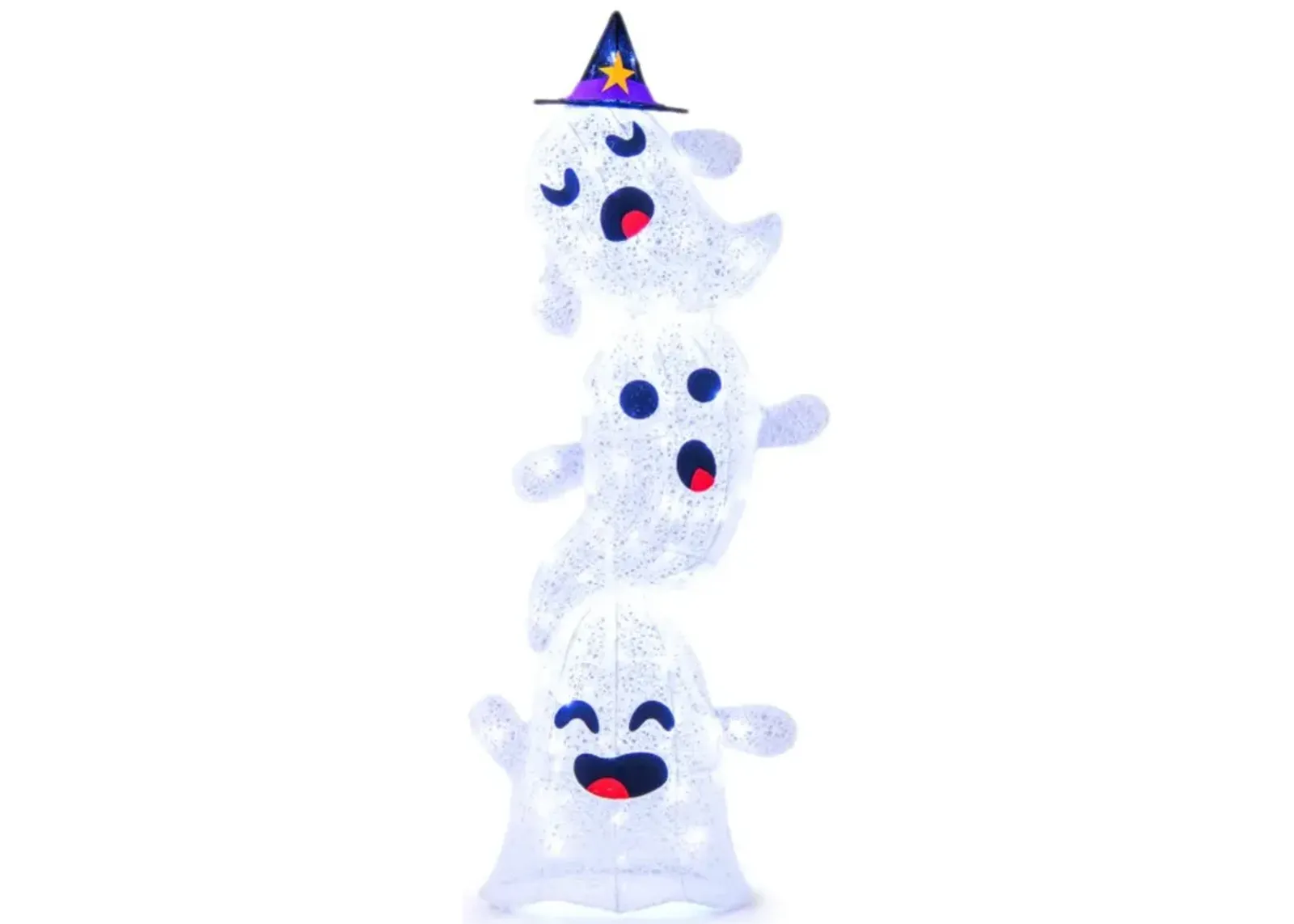 Hivvago 4 FT Lighted Standing Halloween Decoration Stacked Ghosts with 120 LED Lights