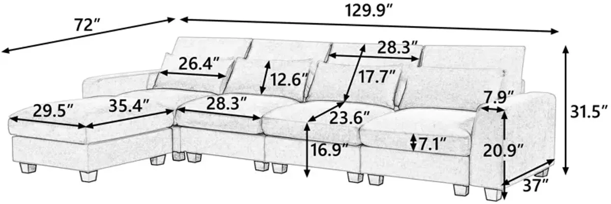 Modern Large L-Shape Feather Filled Sectional Sofa