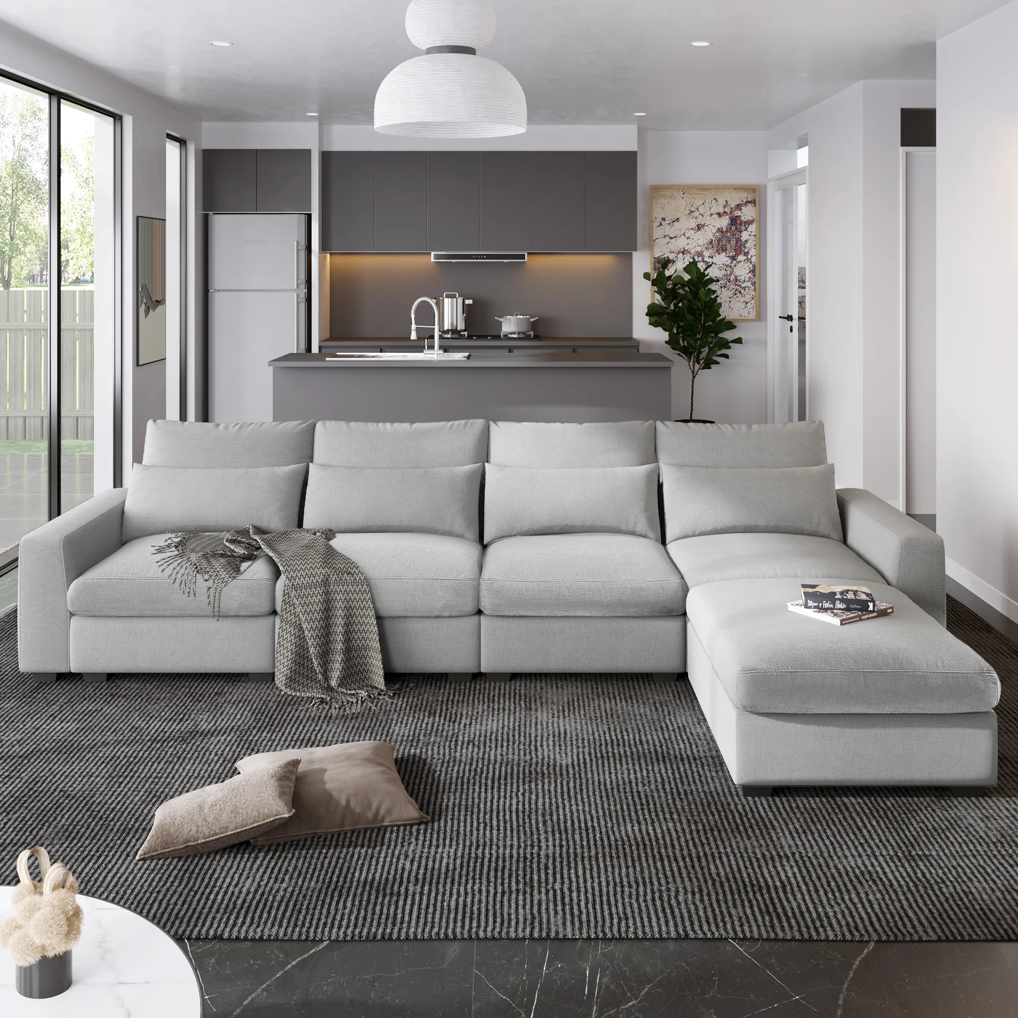 Modern Large L-Shape Feather Filled Sectional Sofa