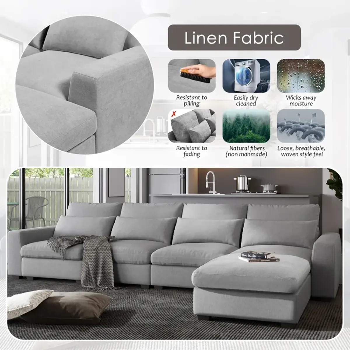 Modern Large L-Shape Feather Filled Sectional Sofa