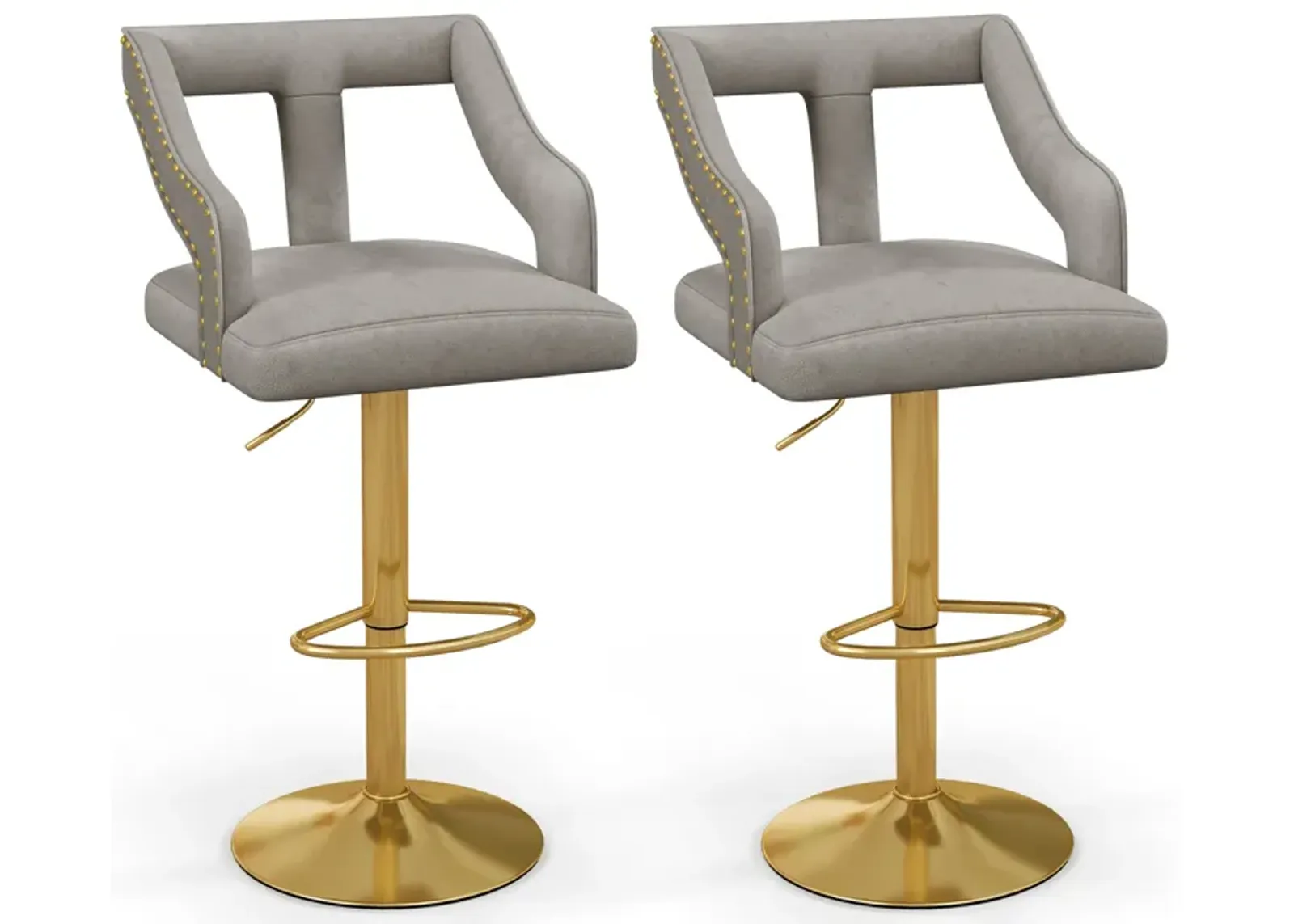 Set of 2 Bar Chairs with Footrest 2-Layer Electroplated Metal Base for Enhanced Durability