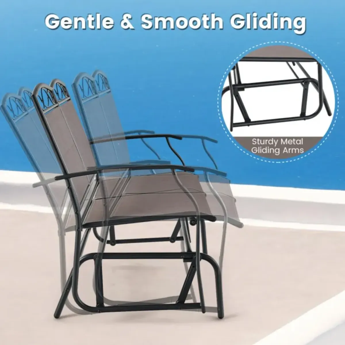 Hivvago 4 Piece Patio Glider Conversation Set with Tempered Glass Table Top-Brown