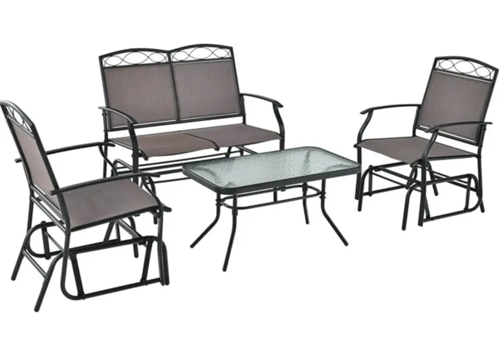 Hivvago 4 Piece Patio Glider Conversation Set with Tempered Glass Table Top-Brown