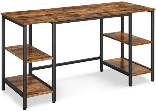 Hivvago Industrial Brown & Black Computer Desk with 4 Shelves