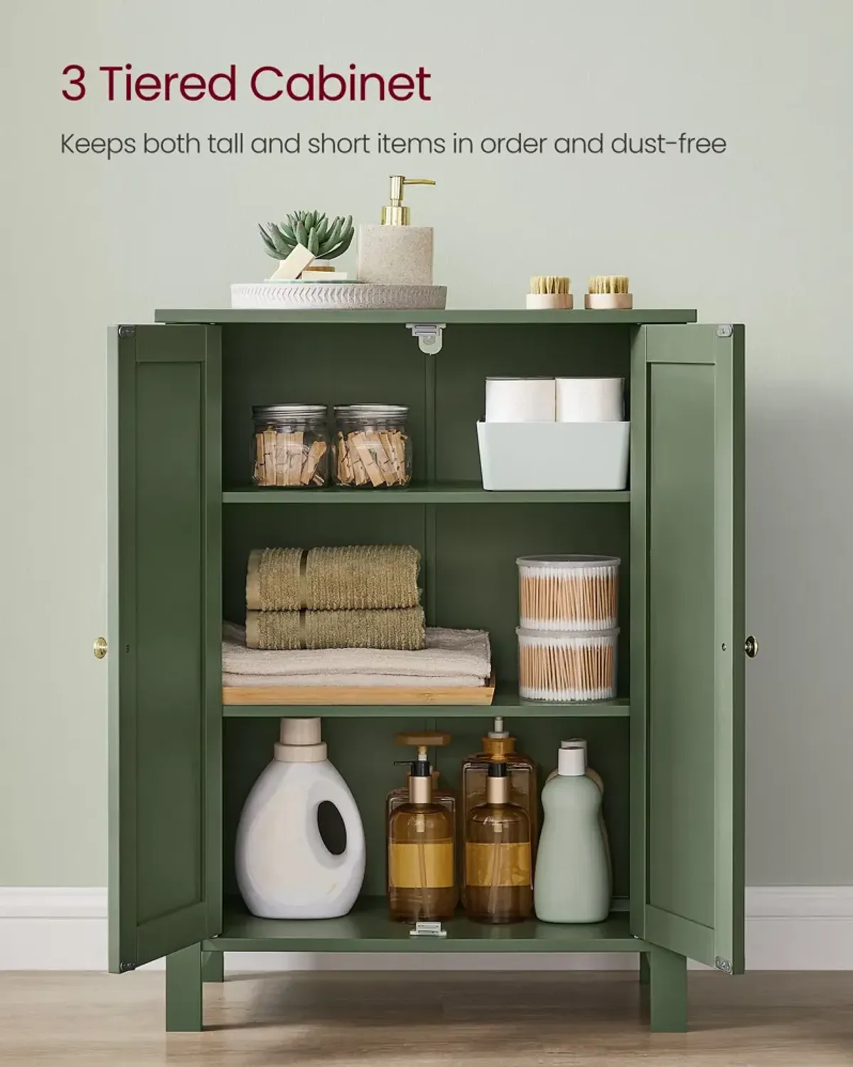 Bathroom Floor Storage Cabinet with Double Door Adjustable Shelf