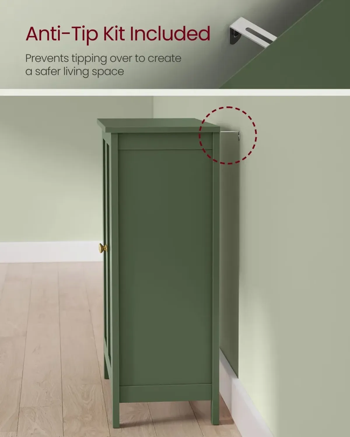 Bathroom Floor Storage Cabinet with Double Door Adjustable Shelf