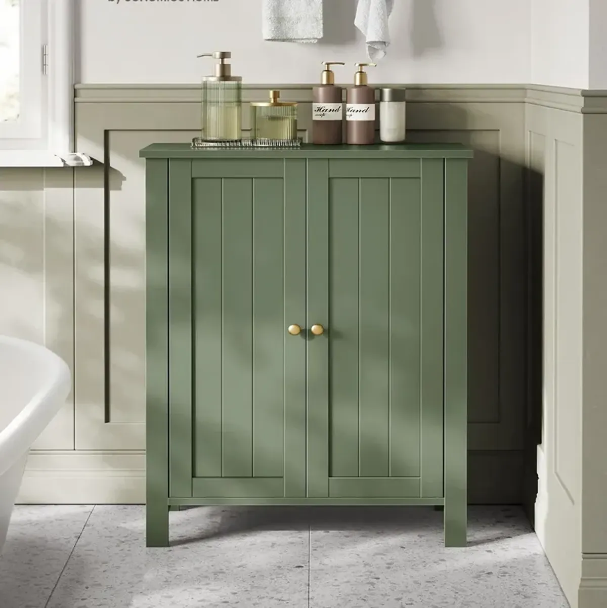 Bathroom Floor Storage Cabinet with Double Door Adjustable Shelf