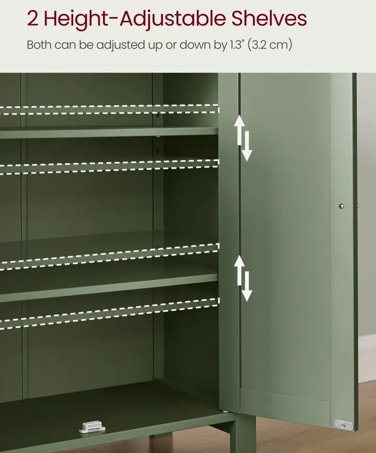 Bathroom Floor Storage Cabinet with Double Door Adjustable Shelf