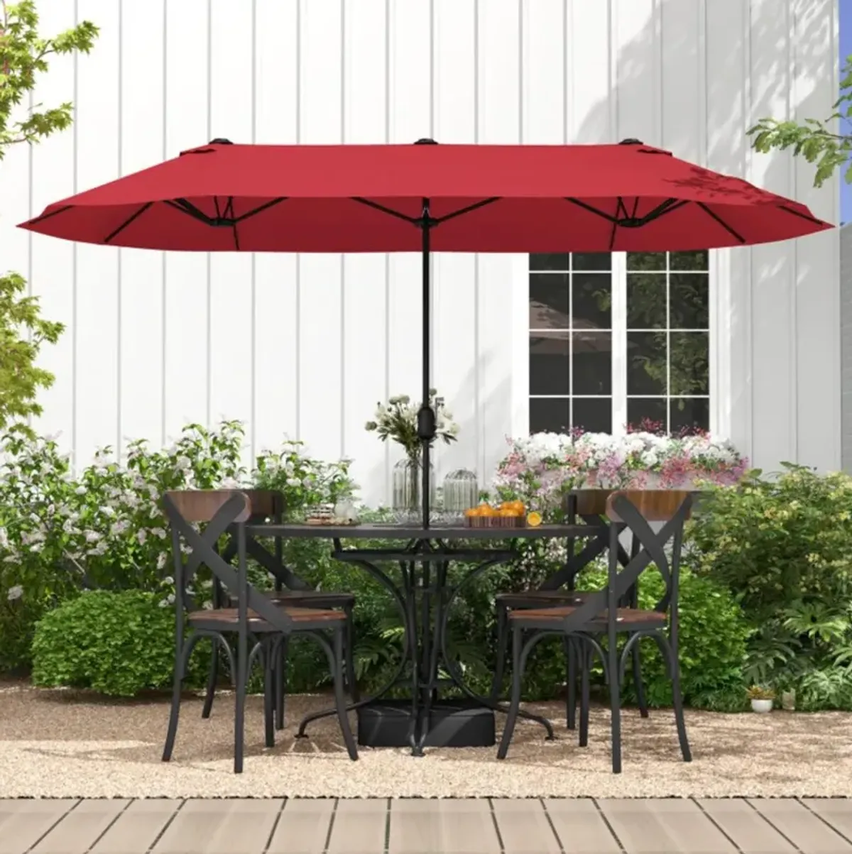 Hivvago 13 Feet Double-Sided Patio Twin Table Umbrella with Crank Handle