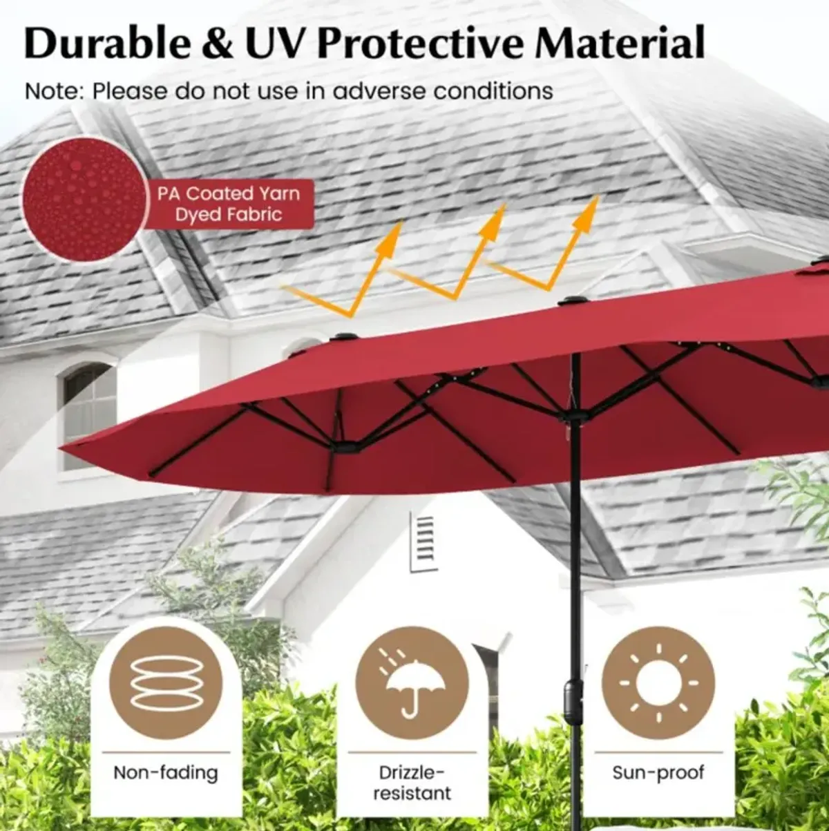 Hivvago 13 Feet Double-Sided Patio Twin Table Umbrella with Crank Handle