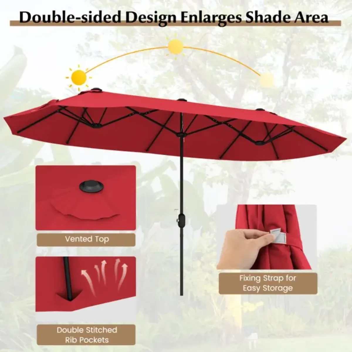 Hivvago 13 Feet Double-Sided Patio Twin Table Umbrella with Crank Handle