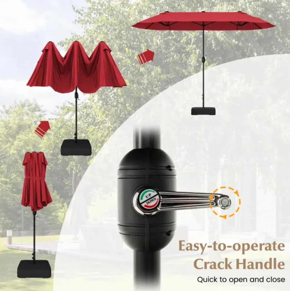 Hivvago 13 Feet Double-Sided Patio Twin Table Umbrella with Crank Handle