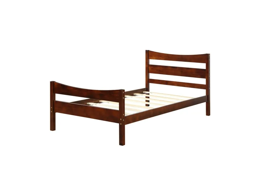 QuikFurn Twin size Farmhouse Style Pine Wood Platform Bed Frame in Walnut